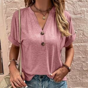 Casual Pink Button-Up Women's Top